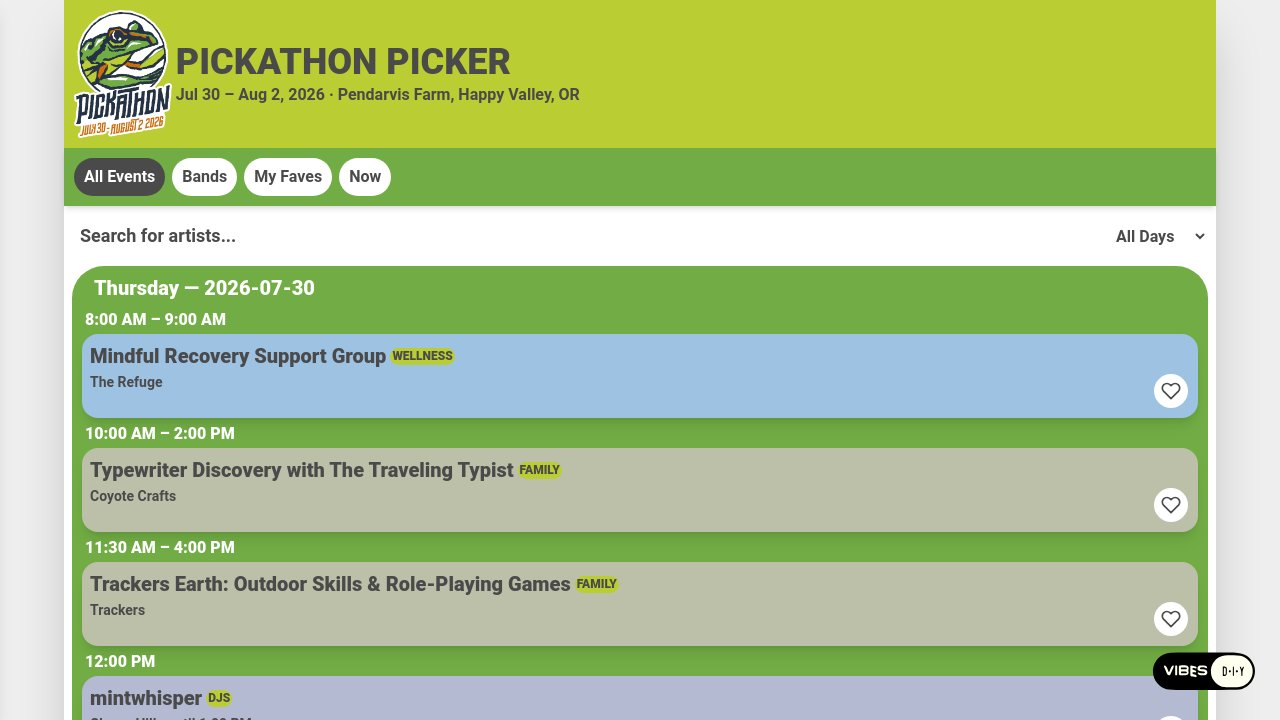 Screenshot of Pickathon Picker